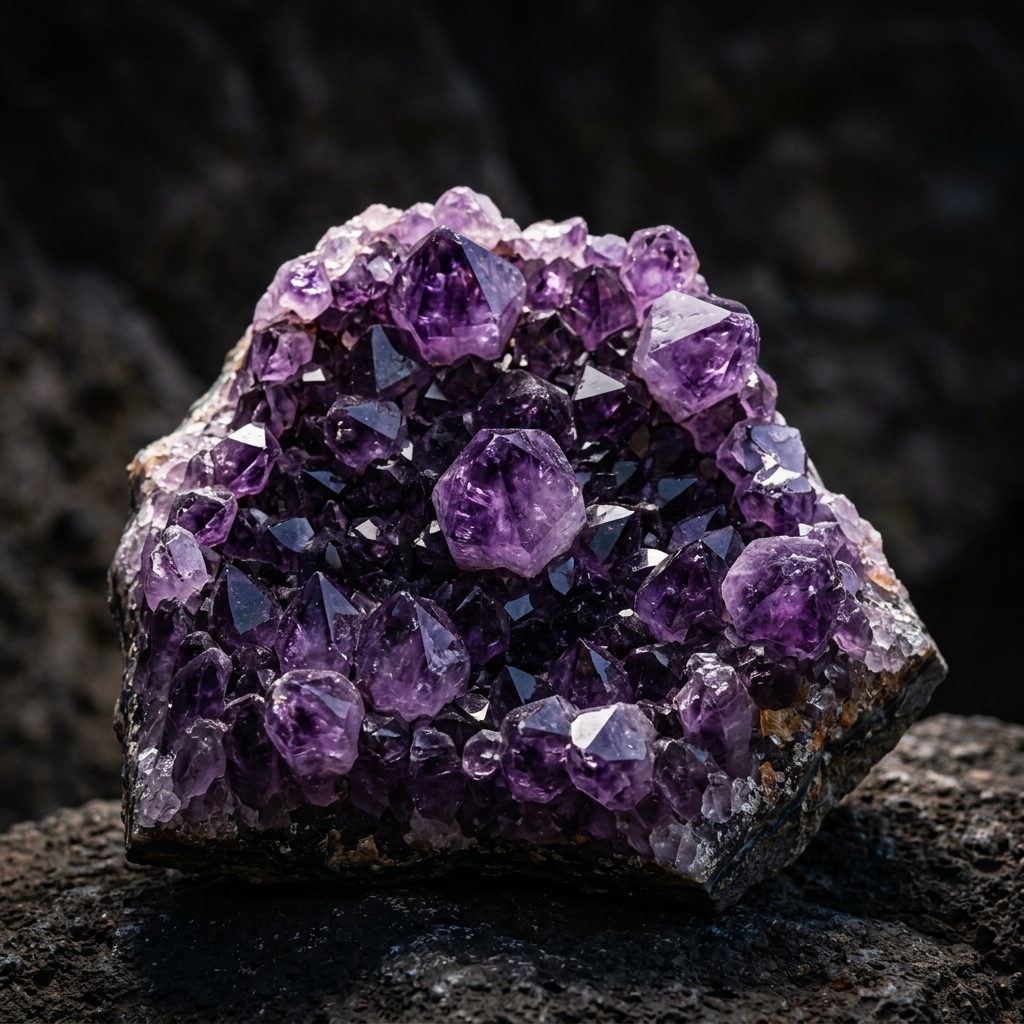 Deep purple amethyst crystal cluster