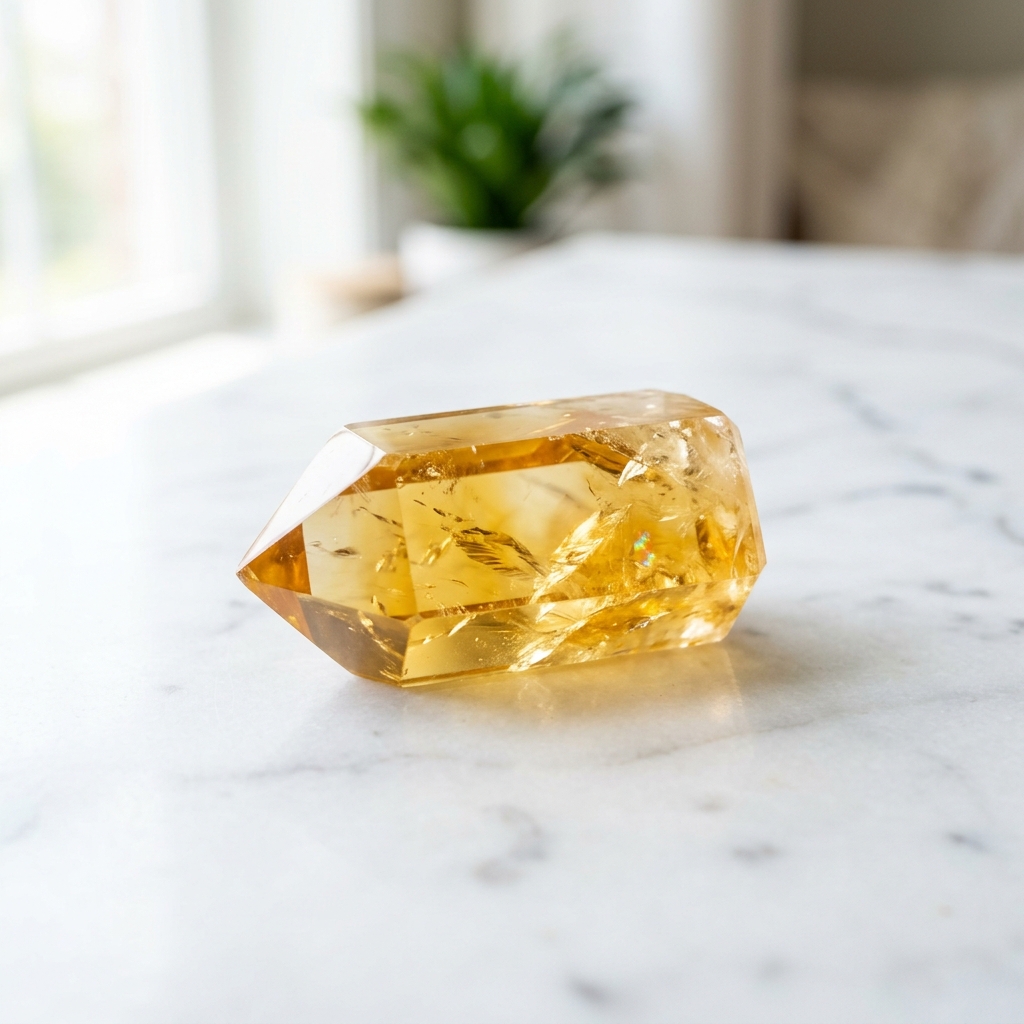 Golden yellow citrine crystal point