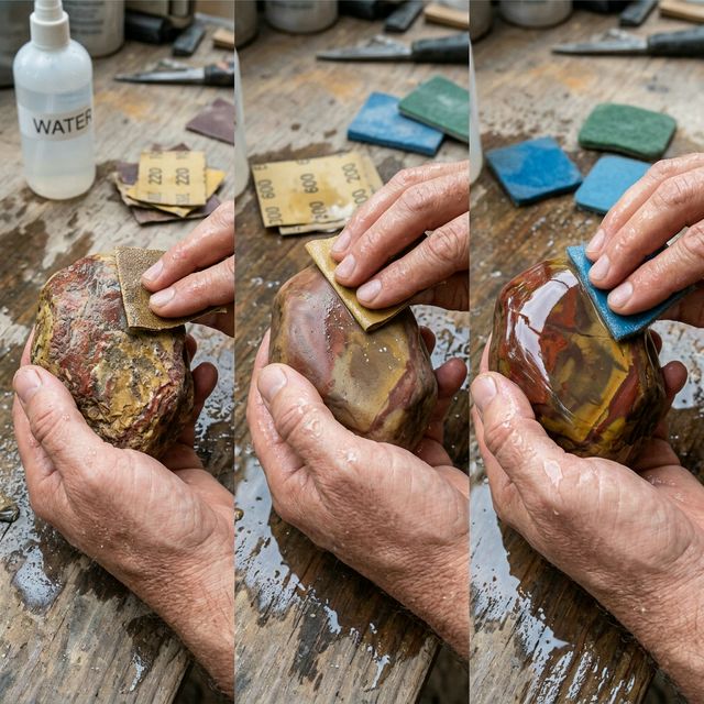 Polished stones on a table